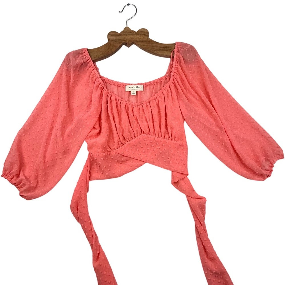 Coral Swiss Dot Crop Top Tie‎ Back glare Large cottagecore summer festival